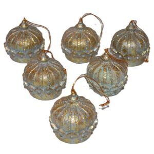 IMPERIAL CROWN CHRISTMAS TREE ORNAMENTS GOLD SILVER GILTTER 2" TALL SET OF 6